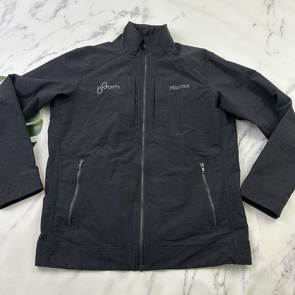 Marmot Mens Windbreaker Jacket Size L Black Gray Zip Up Lined Embroidered Logo - Picture 1 of 13